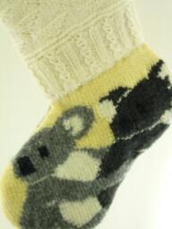 Christmas Stocking Felt Felted Wool Knit Koalas Australia Animals Bonz Ivory Almond Off White Recycled Repurposed Upcycled 763 Ooak