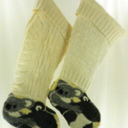 Christmas Stocking Felt Felted Wool Knit Koalas Australia Animals Bonz Ivory Almond Off White Recycled Repurposed Upcycled 763 Ooak - thumbnail 4