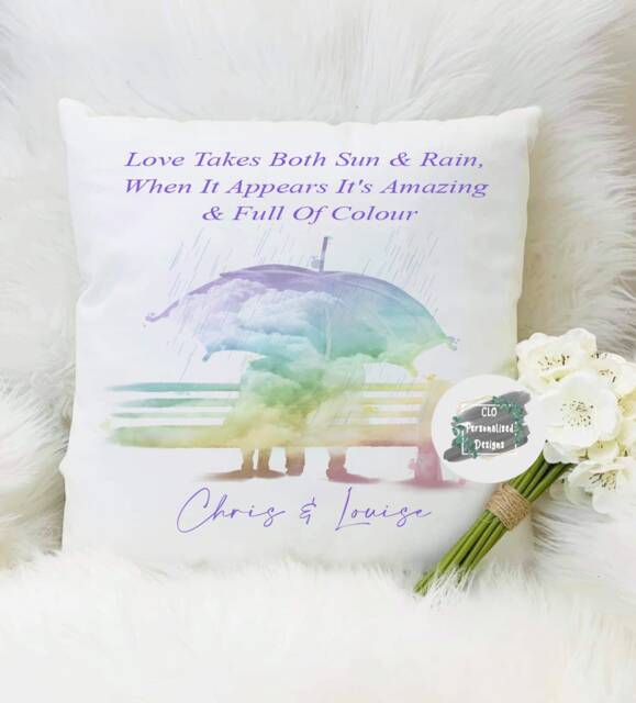 Personalised Rainbow Couple Cushion, Anniversary Gift - image 1
