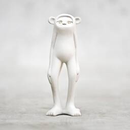 White Ceramic Minky - Handcrafted & Brass Monkey Art Toy - thumbnail 2