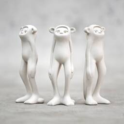 White Ceramic Minky - Handcrafted & Brass Monkey Art Toy