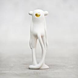 White Ceramic Minky - Handcrafted & Brass Monkey Art Toy - thumbnail 3