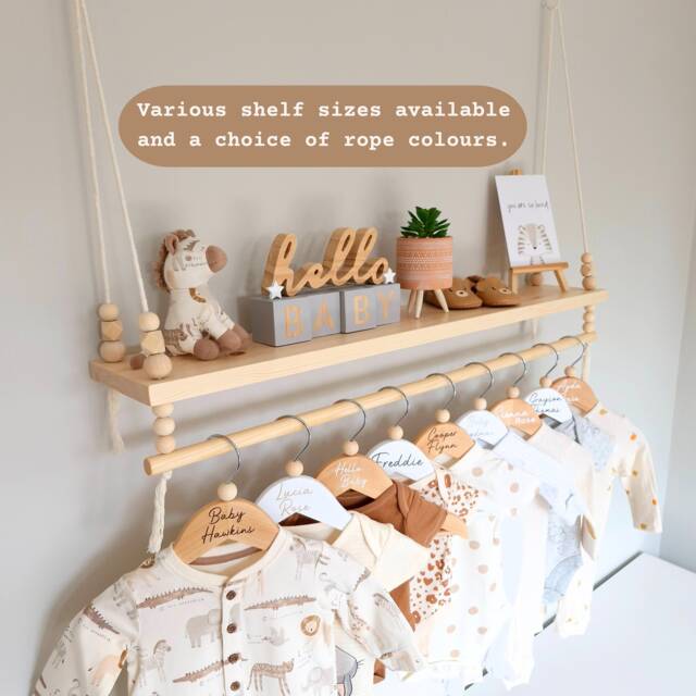 Nursery Shelf With Clothes Rail, Baby Swing Shelf, Pine Rope Shelves, Decor, Gift, Shelves For - image 1