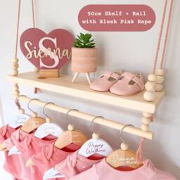 Nursery Shelf With Clothes Rail, Baby Swing Shelf, Pine Rope Shelves, Decor, Gift, Shelves For - thumbnail 3