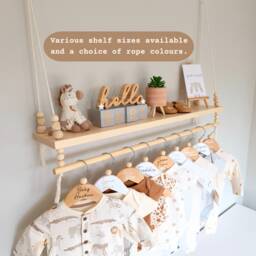 Nursery Shelf With Clothes Rail, Baby Swing Shelf, Pine Rope Shelves, Decor, Gift, Shelves For - thumbnail 1