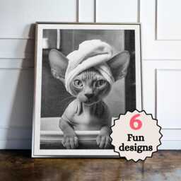 Funny Sphynx Cat Bathroom Print, Toilet Wall Art, Quirky Guest Decor, Poster, Lover Gift - thumbnail 1