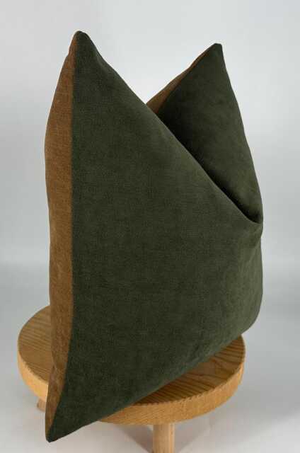Two Tone Chenille Pillow Cover, Camel Brown & Green, Modern Decor - image 1