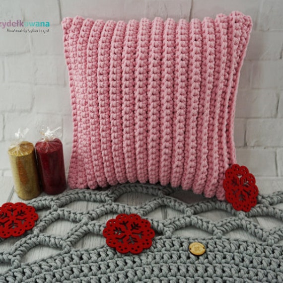 Handmade Pink Cotton Crochet Pillow Scandinavian Nursery Decor - image 1