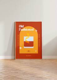Old Fashioned Print, Retro Cocktail Poster, Bourbon Bar Decor, Prints, Colourful Poster Art Cocktails Copper - thumbnail 1
