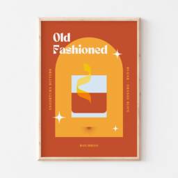 Old Fashioned Print, Retro Cocktail Poster, Bourbon Bar Decor, Prints, Colourful Poster Art Cocktails Copper - thumbnail 2