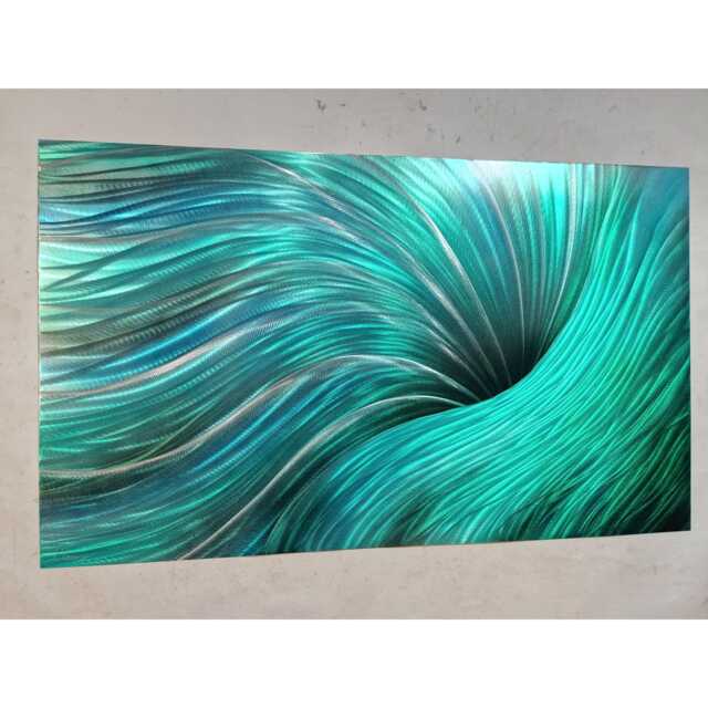 "Green Teal Grey Metal Wall Art, Modern Abstract, " - image 1