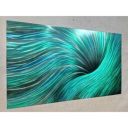 "Green Teal Grey Metal Wall Art, Modern Abstract, " - thumbnail 2