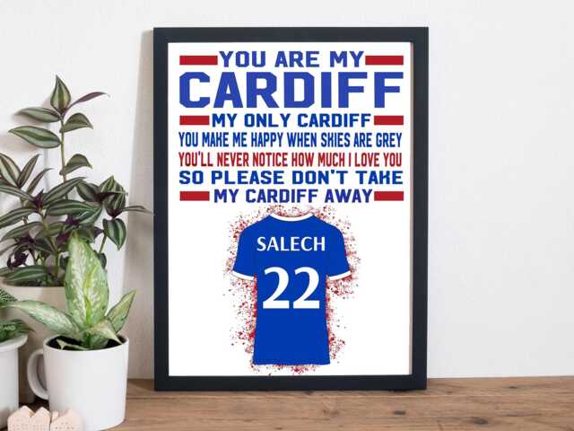 Personalised Cardiff City Style Framed Poster, A4, A3, Personalise 25/26 Shirt With Any Name & Number - image 1