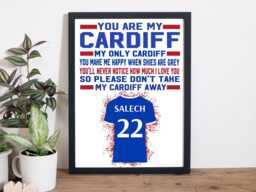 Personalised Cardiff City Style Framed Poster, A4, A3, Personalise 25/26 Shirt With Any Name & Number - thumbnail 1