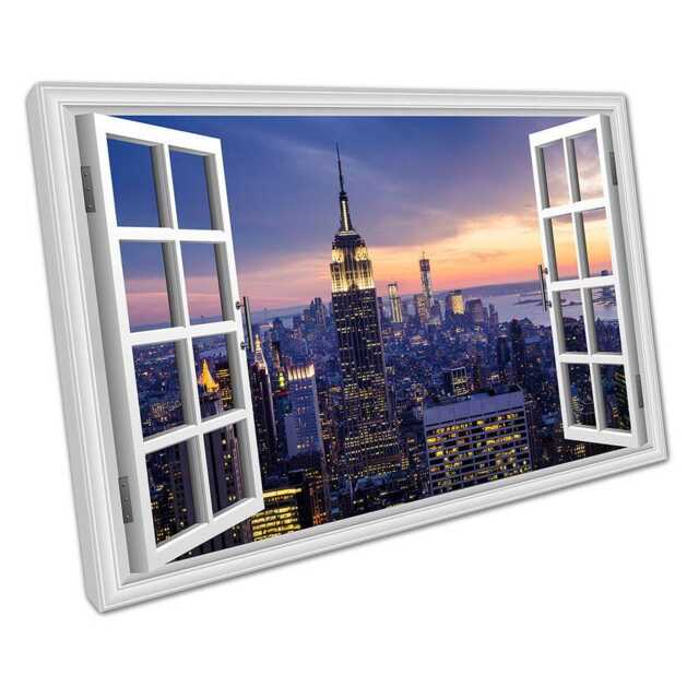 New York City Skyline Evening View Wall Art Print Ready-To-Hang Canvas Decor For Home Or Office - image 1