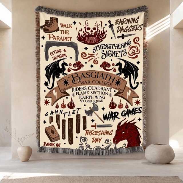 Basgiath War College Quadrant Blanket, Fourth Wing Inspired Woven Throw, Dragon Rider Gift, Fantasy Book Booktok Decor - image 1