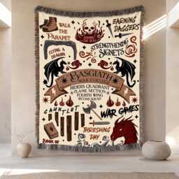 Basgiath War College Quadrant Blanket, Fourth Wing Inspired Woven Throw, Dragon Rider Gift, Fantasy Book Booktok Decor - thumbnail 1