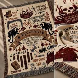 Basgiath War College Quadrant Blanket, Fourth Wing Inspired Woven Throw, Dragon Rider Gift, Fantasy Book Booktok Decor - thumbnail 4