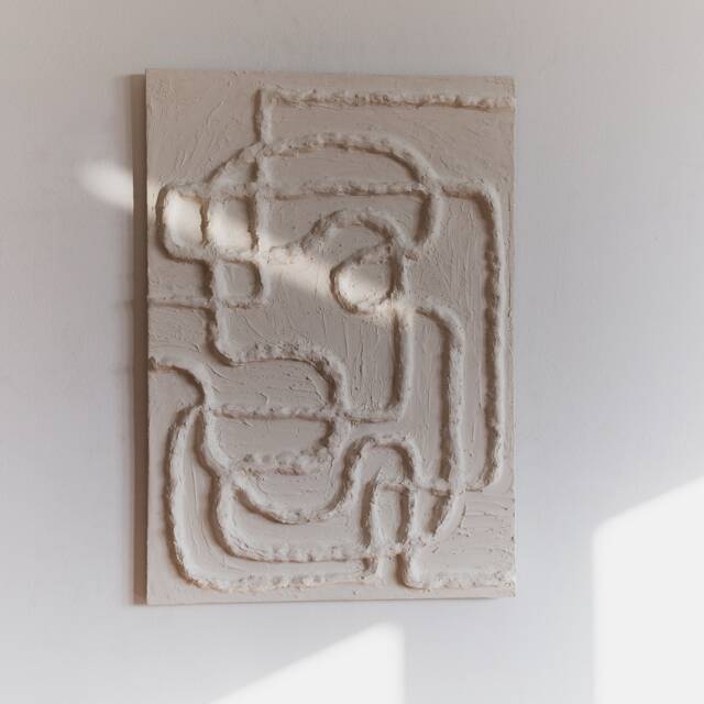 Textured Painting For Wabi Sabi Interior. Japandi Wall Sculpture. White Plaster 3D Art. Boho Art - image 1