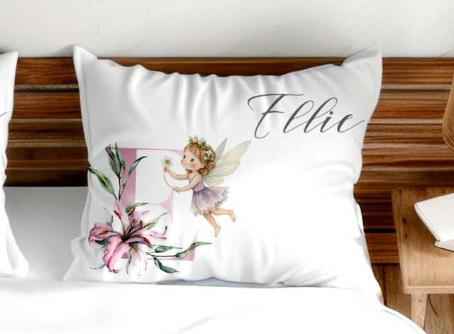 Fairy Pillow Case Matching Duvet Set Floral Initial Kids Cushion Cover - image 1
