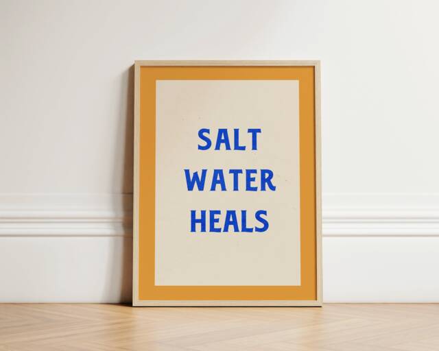 Salt Water Heals Print, Beach House Coastal Wall Art, Living Decor, Summer Aesthetic Typography Poster, Unframed - image 1