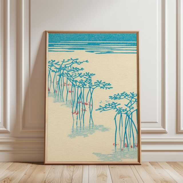 Mangrove Trees Poster, Japanese Minimalist Coastal Blue Nature Wall Art Print - image 1