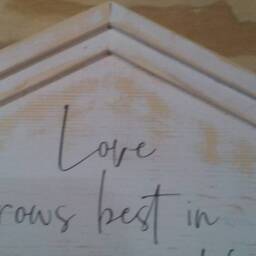 Love Grows Best in Little Houses Just Like This Hand Painted Sign, House Shaped Farmhouse Decor, Gallery Wall Housewarming Gift - thumbnail 3