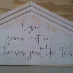 Love Grows Best in Little Houses Just Like This Hand Painted Sign, House Shaped Farmhouse Decor, Gallery Wall Housewarming Gift - thumbnail 2