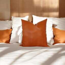 Vegan Faux Leather Pillow Cover - Burnt Orange/Teal/Tan Scandinavian Decor - thumbnail 2