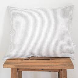 Gray Stripes Linen Pillowcase - Soft Stonewashed Natural Cover With Envelope Closure - thumbnail 2