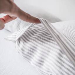 Gray Stripes Linen Pillowcase - Soft Stonewashed Natural Cover With Envelope Closure - thumbnail 3