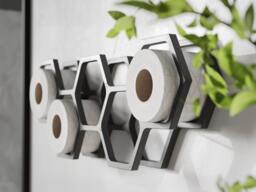 Wall Mount Toilet Paper Holder, Wood Floating Storage Shelf For Multiple Tp Rolls, Hanging Wooden Restroom Loo Roll Rack Honeycomb Ash