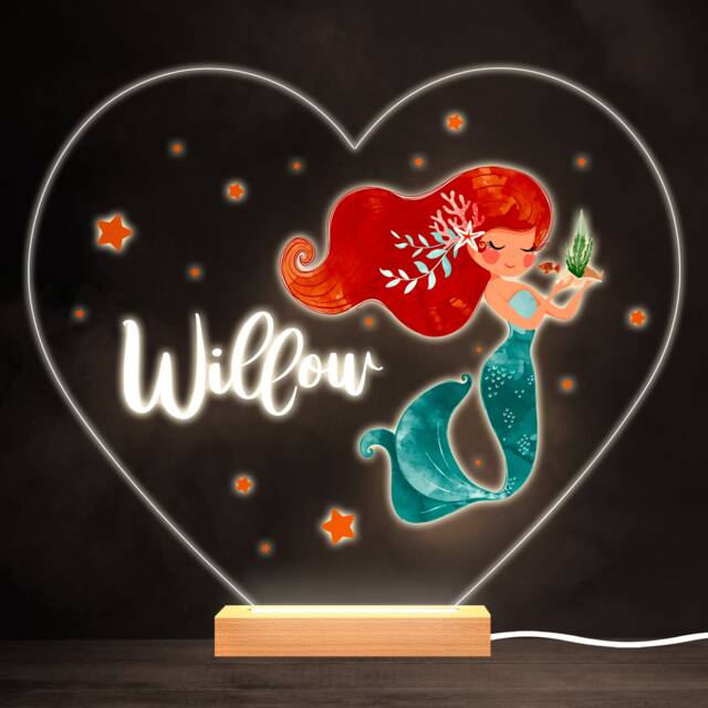 Watercolour Cute Mermaid Colourful Heart Personalised Gift Led Lamp Night Light - Bedroom - image 1