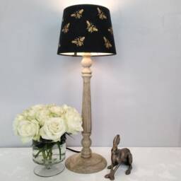 Table Lamp, Mangowood, Ridged, Natural Wooden Lampbase - thumbnail 2