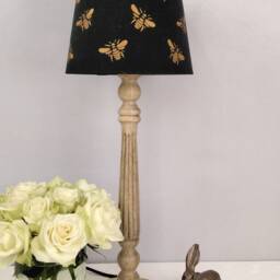 Table Lamp, Mangowood, Ridged, Natural Wooden Lampbase - thumbnail 4