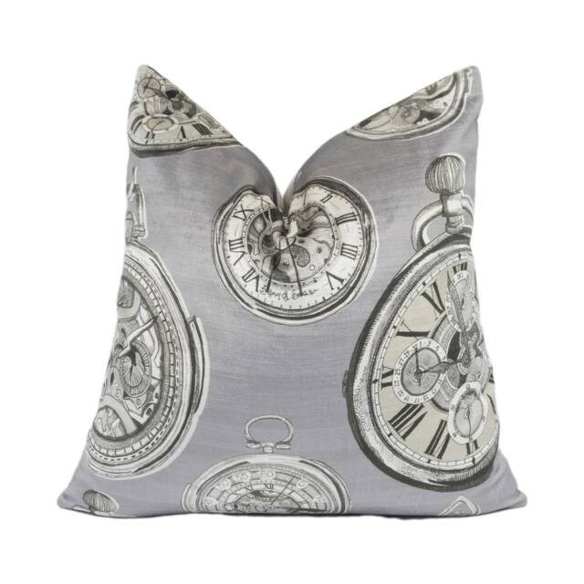 Voyage - Pocket Watch Velvet Charcoal Whimsical Illustrated Cushion Cover Handmade Throw Pillow Designer Home Decor - image 1