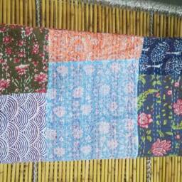 "Handmade Cotton Kantha Quilt Floral Patchwork Bed Cover - 90""x108" - thumbnail 3