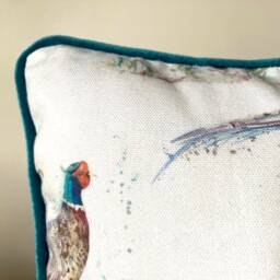 New Voyage Maison Dashing Pheasants Cushion With Teal Velvet Back Water Colour - thumbnail 2