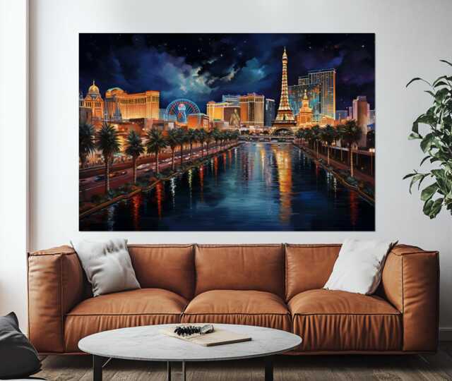 Abstract Las Vegas Painting Printed On Canvas, Skyline, Wall Art, Print, Nevada Poster - image 1