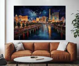 Abstract Las Vegas Painting Printed On Canvas, Skyline, Wall Art, Print, Nevada Poster - thumbnail 1