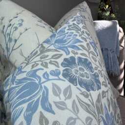 Decorative Cushion Cover, Floral Lumbar Pillow Case, Blue & Grey Throw Country Decor, Pattern, Designer Fabric - thumbnail 4