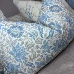 Decorative Cushion Cover, Floral Lumbar Pillow Case, Blue & Grey Throw Country Decor, Pattern, Designer Fabric - thumbnail 3