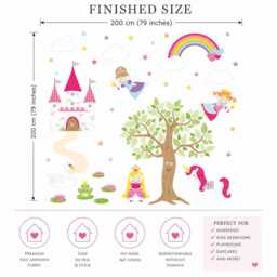 Princess Castle Wall Stickers Fairies, Unicorn, Rainbow Nursery Decor - thumbnail 2