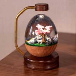 Handmade Walnut Resin Night Light Deer & Cherry Blossom Scene - thumbnail 4