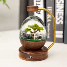 Handmade Walnut Resin Night Light Deer & Cherry Blossom Scene - thumbnail 3