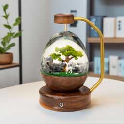 Handmade Walnut Resin Night Light Deer & Cherry Blossom Scene