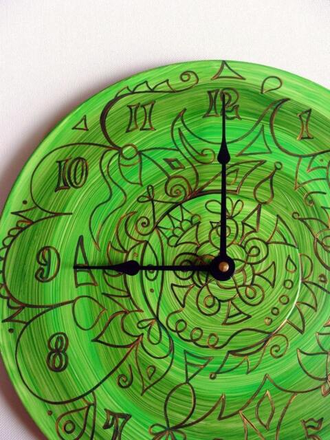 Green Maelstrom Mandala Record Clock - Psychedelic Geometric Design On Recycled Vinyl - image 1