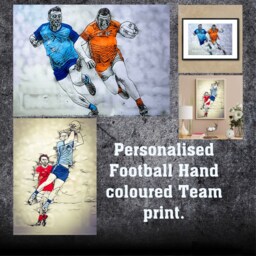 Personalised Any Team Retro Hand Coloured Football Art Print. - Any County Or Club - thumbnail 1