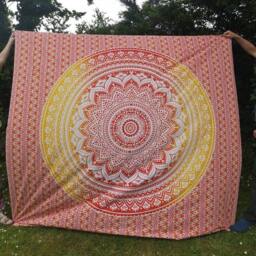 Indian Mandala Tapestry, Bohemian Double King Size Throw, Colourful Floral Wall Hanging - thumbnail 1