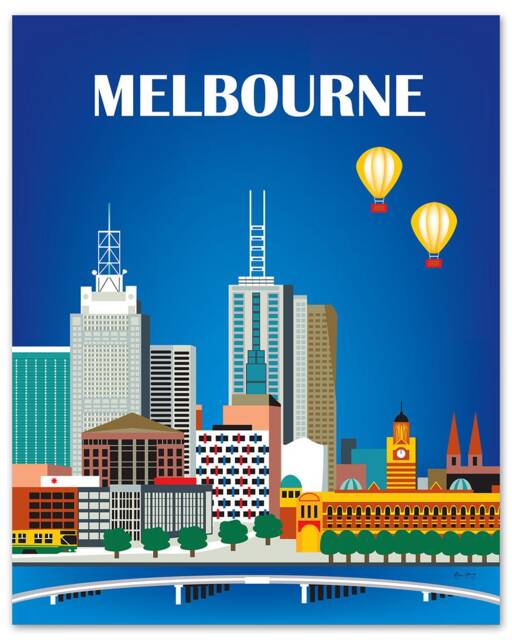 Melbourne Skyline Art Print, Australia Travel Poster, Vertical Wall Art, Gift, City - Style E8-O-Mel - image 1